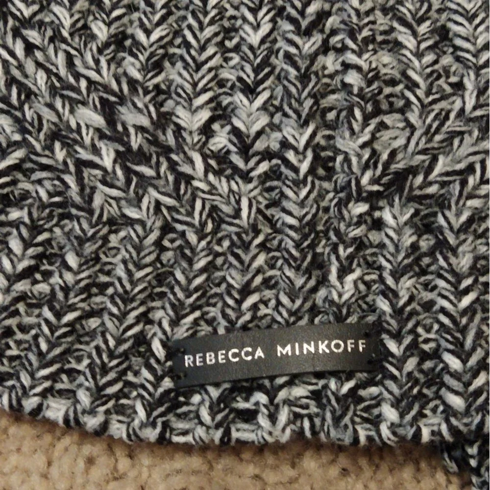 NWT Rebecca Minkoff Knit Hat and Hand Warmers, Black and White with Pom Pom